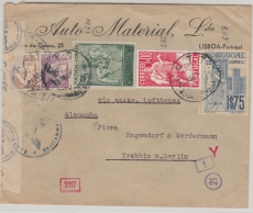 Portugal, 1942, 3,5 $ (?) in MiF auf Lupo- Auslandsbrief von Lisabon nach Trebbin, mit div. Dt. Zensur vs. + rs.