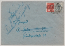 SBZ- Handstempel + Bizone, 1948, Mi.- Nrn.: 170I + Bizone Nr.: 38I in MiF auf Ortsbrief innerhalb Berlin´s, und zurück