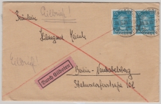 DR / Weimar, 1929, Mi.- Nr.: 393 (2x) als MeF auf Eilboten- Fernbrief von Dresden nach (Berlin-) Neubabelsberg