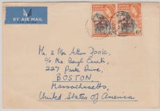 Gold Coast / Ghana, 1957, 2x 6d Überdruck- Ausgabe, auf Luftpost- Auslandskarte von Achimota nach Boston (USA)