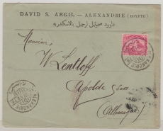 Ägypten, 1892, 10 Mills (vs. + rs.) in MiF auf Auslandsbrief von Alexandria nach Apolda (D)