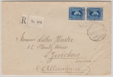 Ägypten, 1931, 15 Mills (2x) als MeF auf Auslands- Einschreiben von Port Said nach Zwickau (D.)