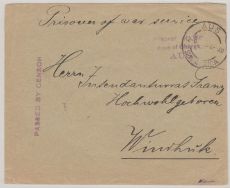 DSWA, 1916, Kriegsgefangenenbrief vom Lager AUS via Bahnpost (Dt. Stempel, aptiert!) nach Windhuk