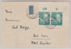 BRD, 1949,  Mi. Nr.: 111 (2x, 1x Or + 1x ER!) als reine MeF auf Fernbrief, von Laggenbeck nach Bad Ems