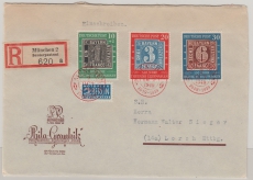 BRD, 1949, Mi. Nr.: 113- 15 als reine Satz- MiF (mit Sonderstempel) auf Fernbrief, von München nach Lorch