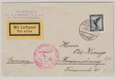 DR, 1929, Mi.- Nr.: 383 als EF auf Brief mit Bordpost zur Orientfahrt 1929, von Friedrichshafen nach Braunschweig