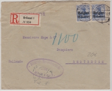 Dt. Bes Belgien, Nr. 4 Mef auf Einschreiben von Brüssel nach Amsterdam, mit Postzensur