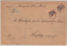 DR, 1903, Mi.- Nr.: 74 (2x) als MeF auf Wert- Fernbrief von Christiansfeld nach Herzberg