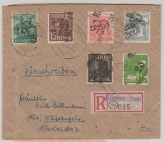 Handstempel, 1948, Bez. 20 Naumburg, 15 Pfg. Mi.- Nr.: 171 IV, u.a., als MiF auf E.- Fernbrief von Naumburg nach Weißenfels