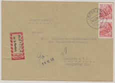 DDR, 1958, Mi.- Nr.: 416 (2x) in MeF auf Einschreiben- Ortsbrief innerhalb von Leipzig