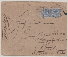 DAP China, 1898, Mi.- Nr.: V48 (2x) als MeF auf Auslandsbrief (2. Gewichsstufe?) von Tientsin nach Tegelen (NL)