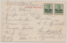 DAP Marokko, 1912, Mi.- Nr.: 47 (2x) als MeF auf Bildpostkarte von Tanger nach Stuttgart