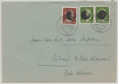 Sächs. Schwärzungen, 1945, Mi.- Nrn.: 782 II + 784 II (2x) als MiF auf Fernbrief von Dresden nach Ostrau