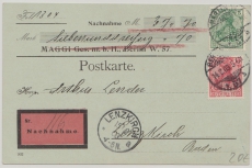 DR, Germania o.Wz., 1903, Mi.- Nr.: 70 + 71 als MiF auf Nachnahme- Postkarte von Berlin nach Lenzkirch