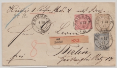 NDP, 1871, Mi.- Nrn.: 16, 17 + 18 als MiF auf Wertpaket- Begleitbrief von Friesack nach Berlin, schöne 3- Farben MiF!!!