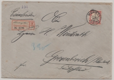 DOA, 1902, Mi.- Nr.: 16, als EF, auf Einschreiben- Fernbrief, gelaufen von Muanza nach Grevenbroich
