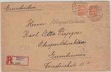 Schleswig, Nr.: 25 Pfg., als MeF auf Einschreiben- Fernbrief, von Glücksburg nach Gumbinnen