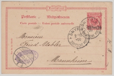 DAP Türkei, 1900, 20 Para- GS (Mi.- Nr.: 5), gelaufen als Postkarte von Smirna nach Mannheim
