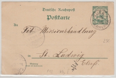 Kamerun, 1902, 5 RPfg.- GS, Mi.- Nr.: 8, gelaufen von Buea nach St. Ludwig / Elsaß