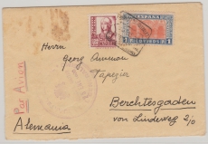 Spanien, 1938, 1,25 Ps. MiF auf Luftpost- Auslandsbrief (mit Zensur), von Salamanca nach Berchtesgaden