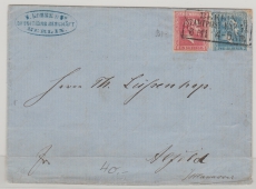 Preußen, 1862, Mi.- Nr.: 10 + 11 als MiF auf Fernbrief von Berlin nach Alfeld (Han.)
