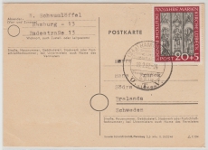 BRD, 1952, Mi.- Nr.: 140 als EF auf Auslandspostkarte von Hamburg nach Bralanda (Schweden)