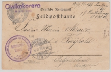 DSWA, 1906, Postkarte per Feldpost von Owikokorero (Wanderstempel!) nach Leer