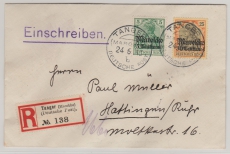 DAP Marokko, 1913, Mi.- Nr.: 47 + 50 in MiF auf Einschreiben- Fernbrief, gelaufen von Tanger (b!) nach Hattingen