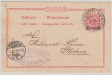 DAP Türkei, 1893, 20 Para- GS (Mi.- Nr.: 3), gelaufen als Postkarte von Constantinopel nach Potsdam