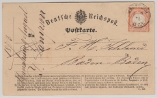 DR, Brustschilder, 1873, Mi.- Nr.: 15, als EF auf Fernpostkarte von Mannheim nach Baden- Baden, signiert / geprüft