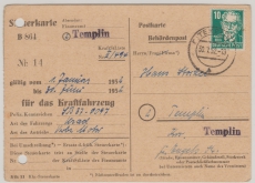 DDR, 1952, Mi.- Nr.: SBZ 215 als EF auf Steuer- Ortspostkarte innerhalb von Templin (interessante Verwendung!)