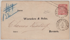 1 Groschen GS- Umschlag als Brief von Düsseldorf nach Bremen, mit besseren Düsseldorfer Hufeisenstempel!