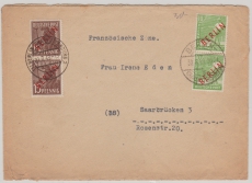 Berlin, 1949, Mi.- Nrn.: 24 + 25 (je 2x) als MiF auf Fernbrief von Berlin nach Saarbrücken (galt als Ausland?) gepr. Schlegel BPP