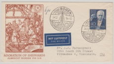Berlin / (BRD), 1954, Mi.- Nr.: 124, als EF auf Luftpost- Auslandsbrief von Bogen nach Milwaukee (USA)