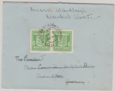 Dt. Bes. II. WK, Guernsey, 1944, Mi.- Nr.: 1 (2x) als MeF auf Ortsbrief von St. Peter Port ..., und zurück