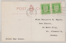 Dt. Bes. II. WK, Jersey, 1942, Mi.- Nr.: 1 (2x) als MeF auf FDC- Bild- Orts- Postkarte  nach St. Saviour´s (Jersey)