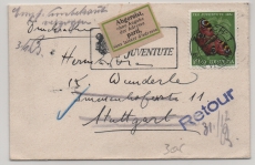 Schweiz, 1955, 10 Rp. (+10) EF auf Auslandsbrief nach Stuttgart und zurück! Mit Vignette und passendem Werbestempel