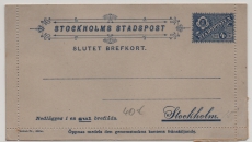 Schweden, ca. 1900, Stockholm- Stadspost, 4 Öre- Kartenbrief- Umschlag, ungebraucht. Selten!