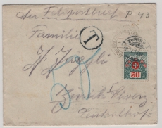 Schweiz, 1914, Feldpostbrief belegt mit 50 Rp. Nachporto- Taxe (sehr ungewöhnlich!) gelaufen nach Zürich