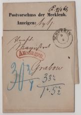 Mecklenburg- Schwerin, ca. 1860, Postvorschuß- / Auslagen- Fernstreifband von Schwerin nach Grabow. Sehr seltene Verwendung!
