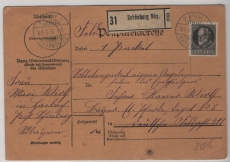 Bayern, 1918, Mi.- Nr.: 98 II A als EF auf Paketkarte für 1 Paket von Schönberg an Feldpostadresse
