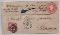 Baden, ca. 1863, 3 Kr.- GS- Umschlag + Mi.- Nr.: 18, als Zusatz auf Nachnahme- Fernbrief von Müllheim nach Schliengen