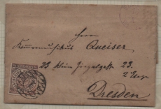 NDP, 1868, Mi.- Nr.: 3 als EF auf Ortsbrief innerhalb von Dresden (mit sächsischem Nummernstempel!) Selten!