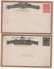 British Central Africa Protectorate, 2 ungebrauchte GS- Karten (1x 2 d., 1x 2 p.)   Dekorativ und selten!