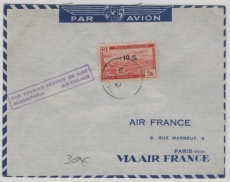 Algerien, 1947, Erstflugbeleg mit 4,5 Fr. Luftpostmarke, gelaufen von Alger nach Paris