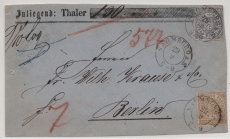 NDP, ca. 1870, Mi.- Nrn.: 17 + 18 als MiF auf Wertbrief- Vorderseite, von Naumburg nach Berlin