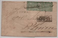 NDP, 1868, Mi.- Nr.: 2 (3x, im 3er- Streifen) als MeF auf Fernbrief von Münster nach Rheine, dekorativ und selten!