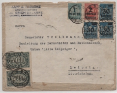 DR, Infla, 19.10.1923, Mi.- Nr.: 5 Mio. div. (vs. + rs.) als MiF auf Fernbrief von Chemnitz nach Leipzig