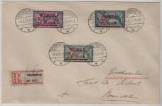 Memelgebiet, 1921, Mi.- Nrn.: 37, 38 + 39 als MiF auf R- Ortsbrief innerhalb von Stonischken, tiefstgeprüft BPP!