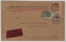 Memelgebiet, 1923, (Litauische Besetzung), Mi.- Nrn.: 168, 170 + 172 als MiF auf Eilboten- Fernbrief von Heydekrug nach Gerdauen